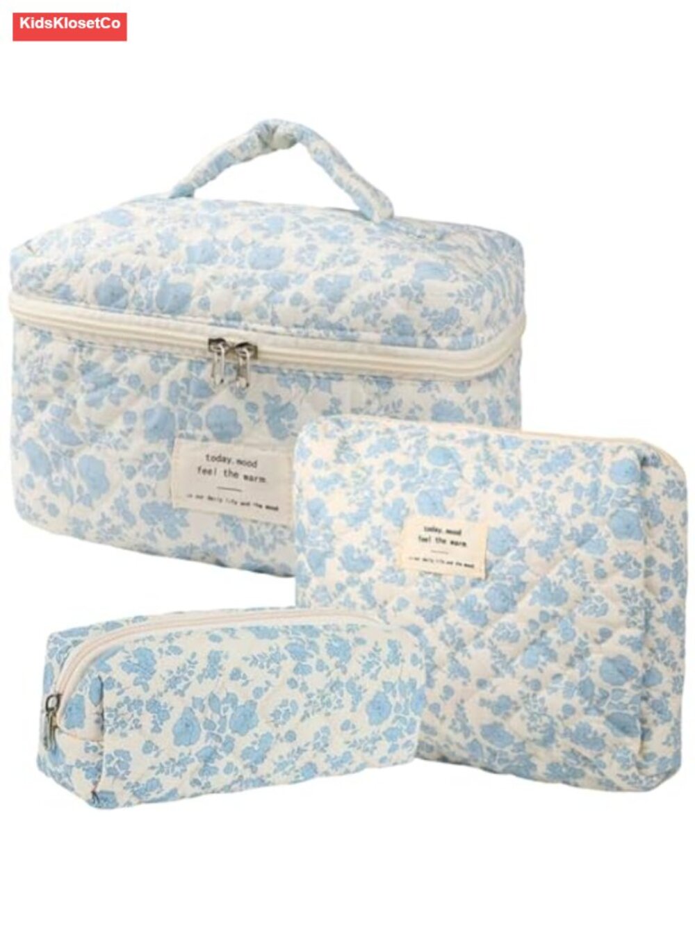 Cotton Quilted Makeup Bag Set Floral Cosmetic Toiletry Travel Organizer 3 Piece